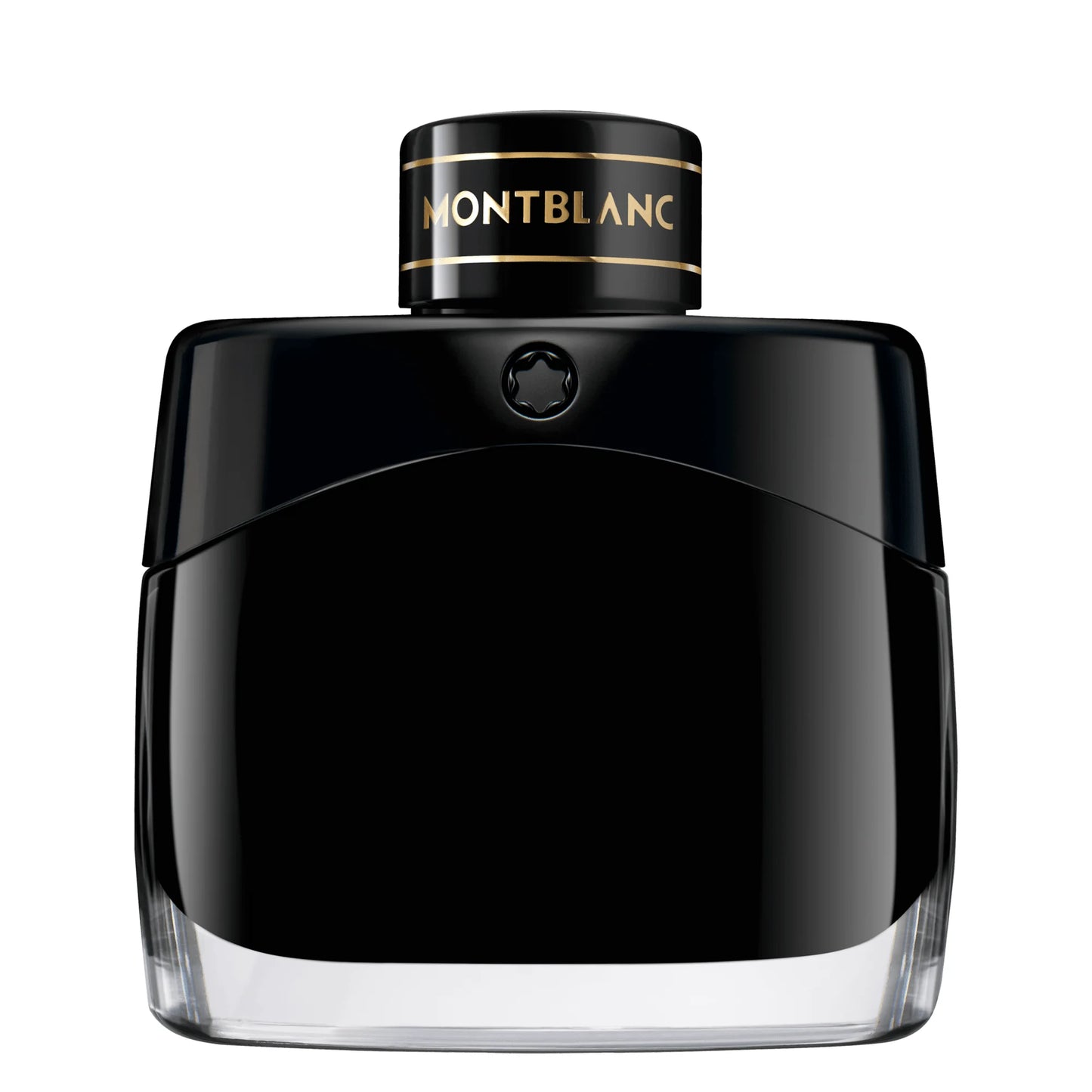 Bottiglia nera montblanc legend eau de parfum 50ml con finitura lucida e scritte dorate sul tappo