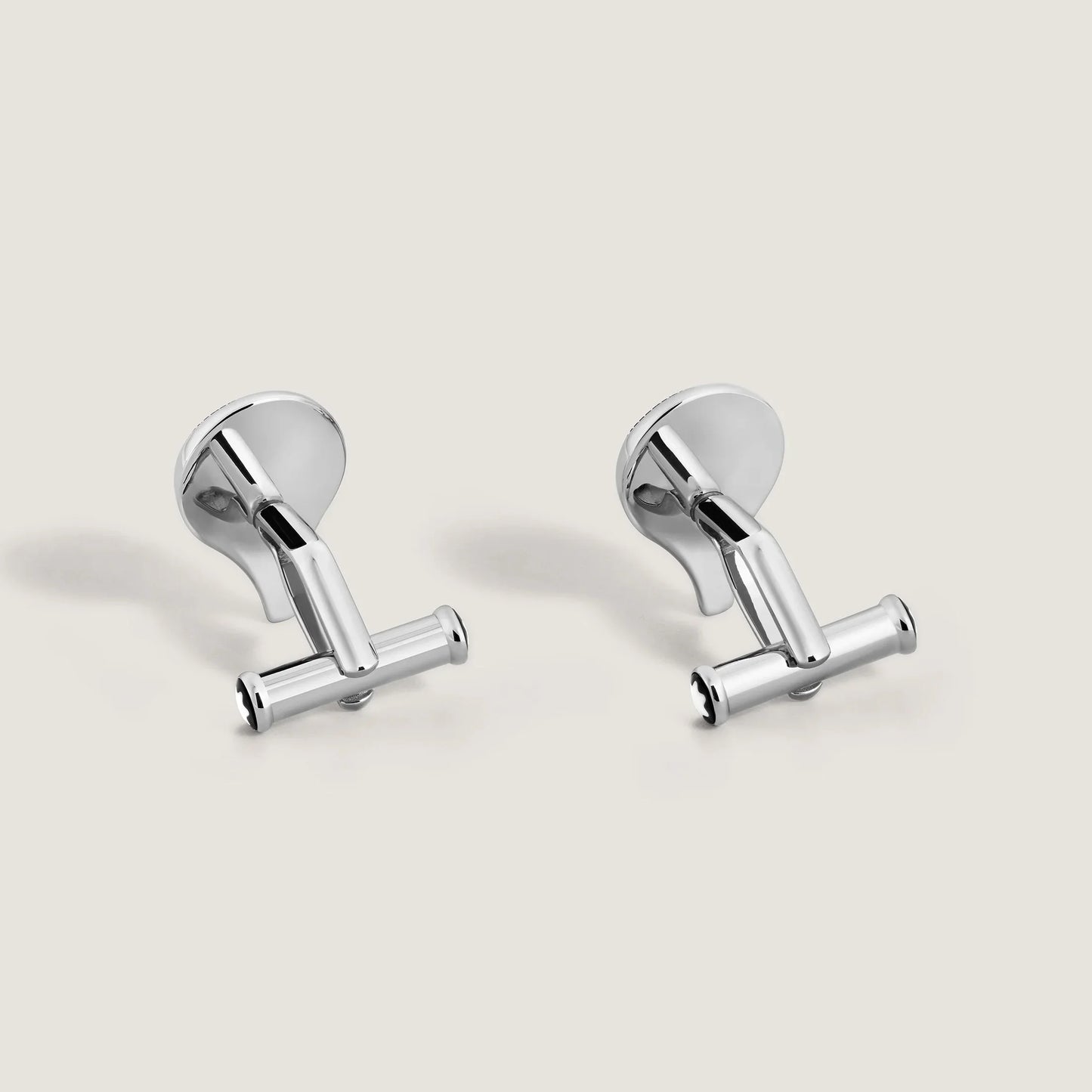 A pair of sleek polished silver-tone montblanc gemelli meisterstück cufflinks with minimalist design inspired by around the world