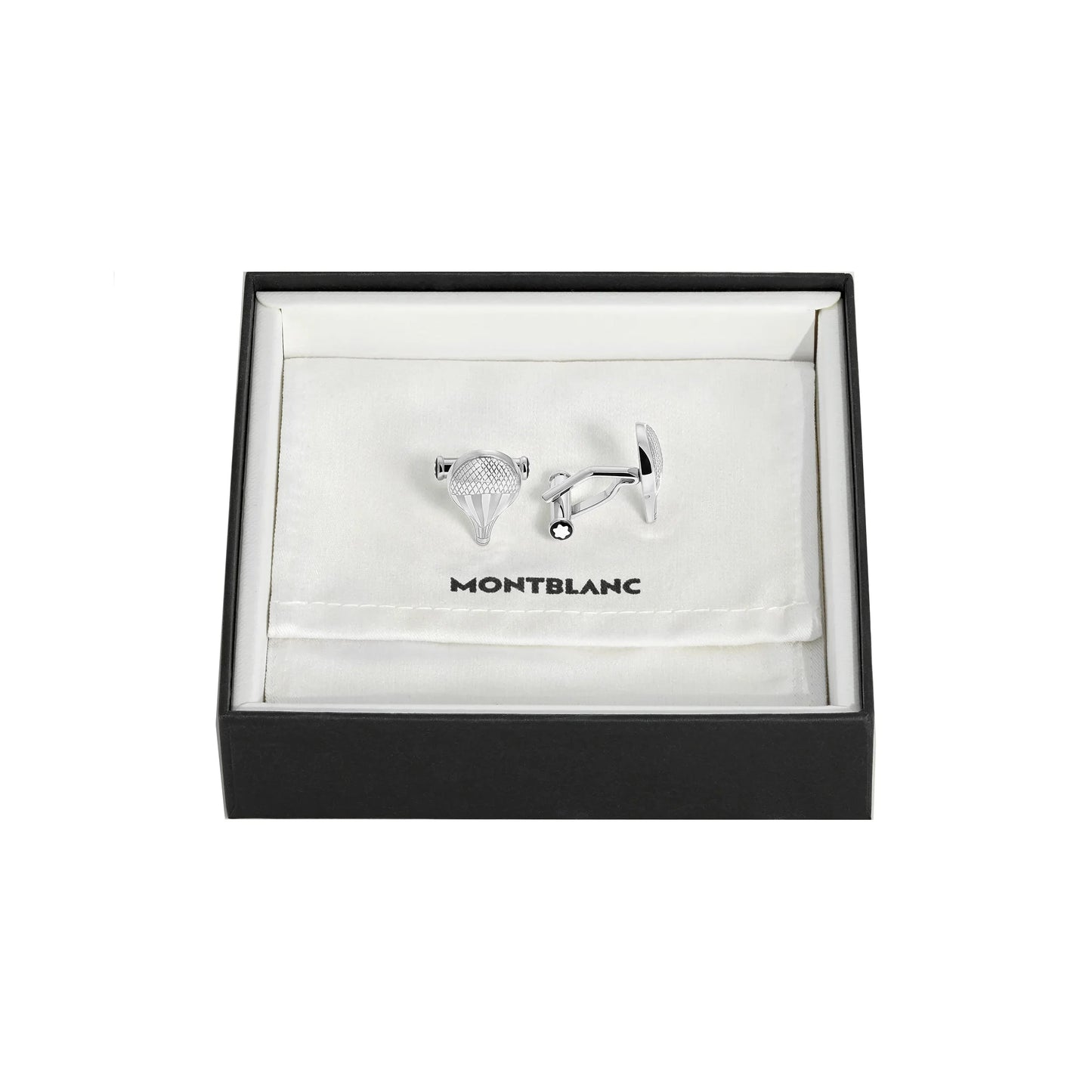 Coppia di gemelli montblanc meisterstück argentati con design lavorato a diamante e finitura lucida per around the world