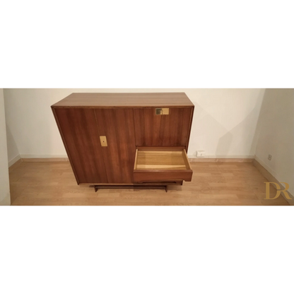 Credenza Edmondo Palutari vintage 1950 con cassetto in legno e hardware in ottone