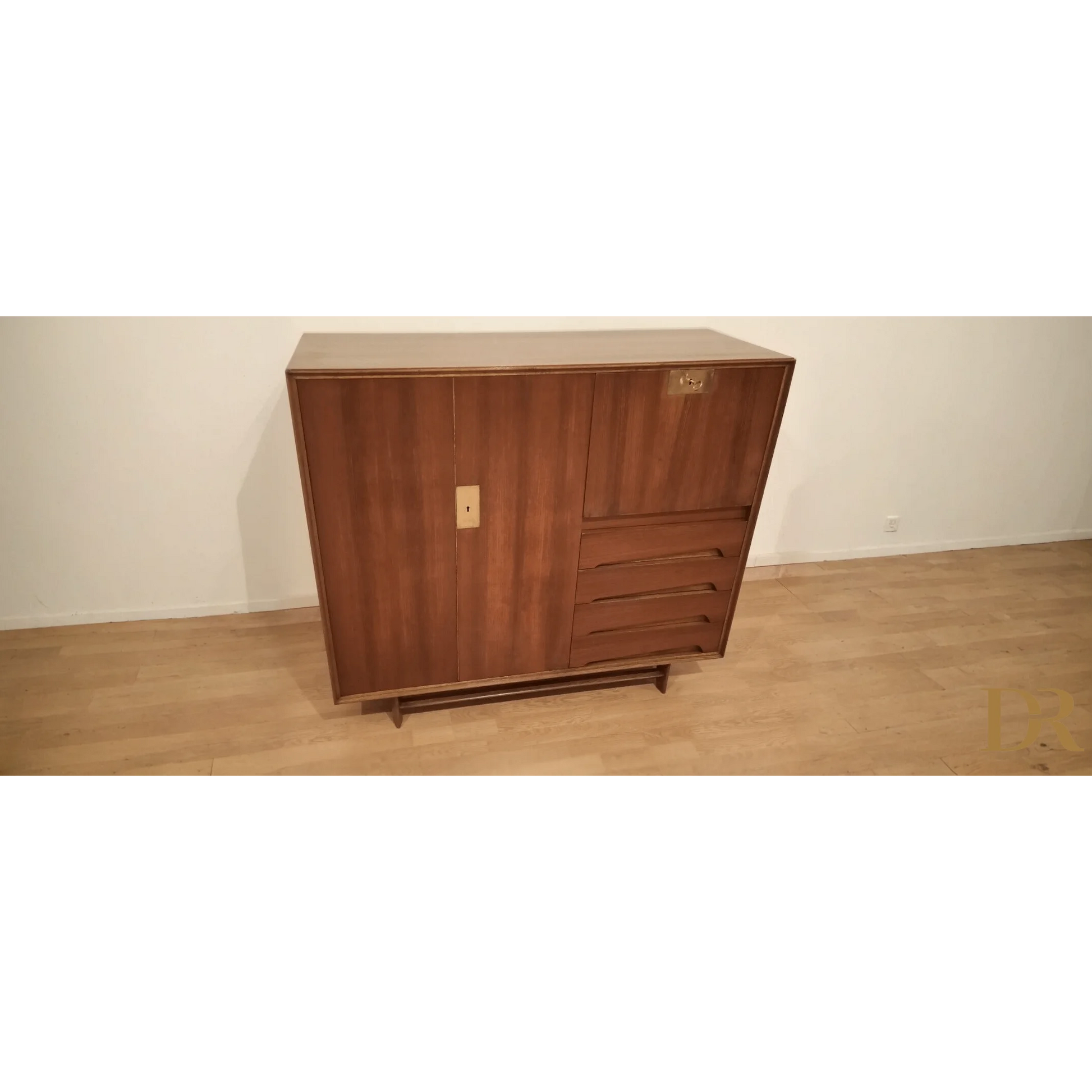 Credenza Edmondo Palutari vintage in legno con porte scorrevoli e cassetti