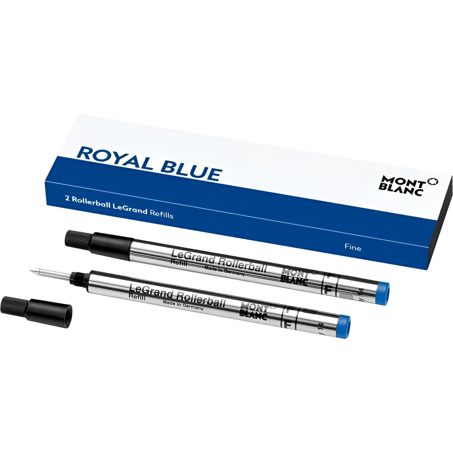 Montblanc 2 refill per roller legrand royal blue blu con corpo metallico argento e punta fine per scrittura precisa