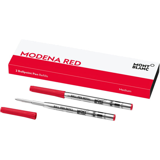 Refill modena rosso per penna a sfera montblanc con punta m rosso e corpo metallico argento