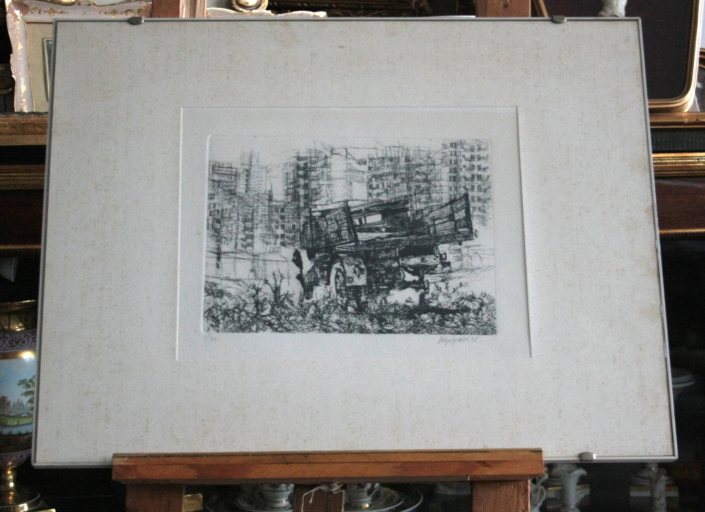 Stampa incorniciata in bianco e nero di renzo vespignani camion in periferia anno 1956 dimensioni quadro firmata