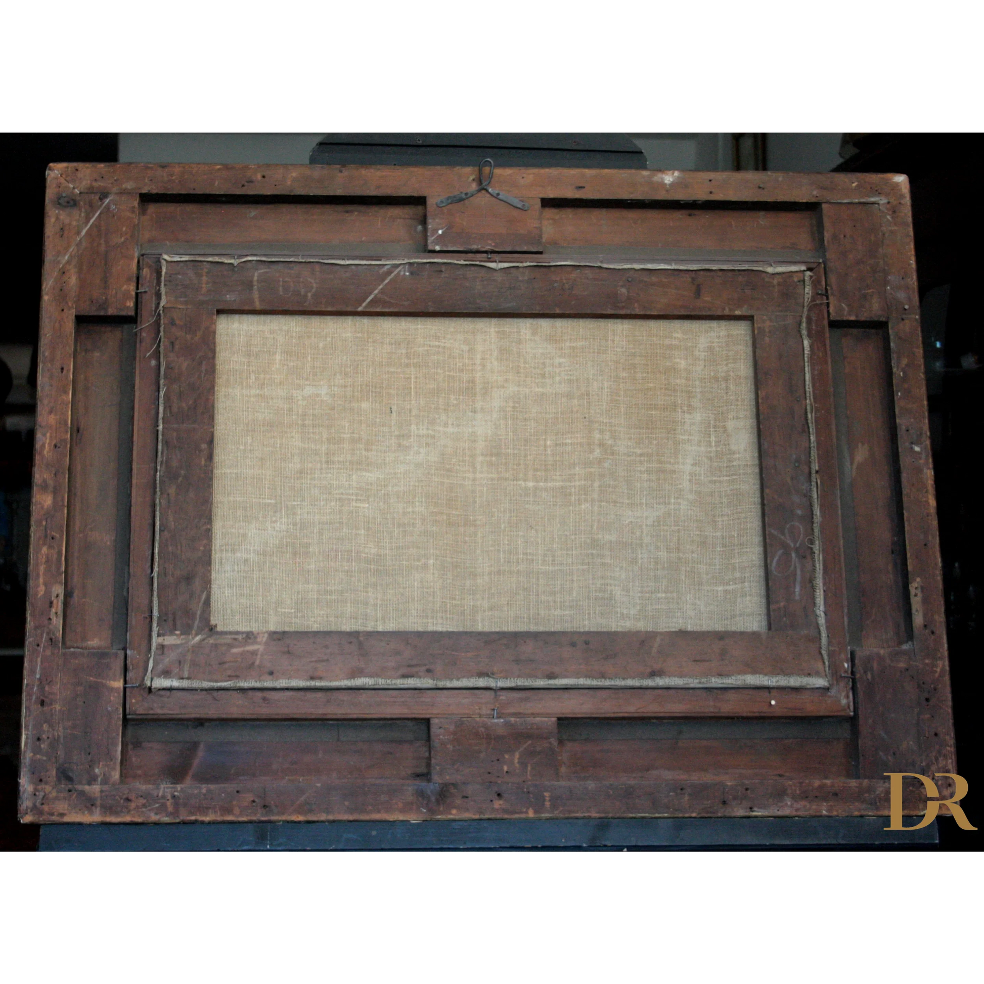 Cornice in legno con inserto tessuto intrecciato, firma di Joseph Paul Pettitt