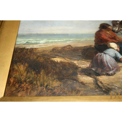 Dipinto di Joseph Paul Pettitt e George Young con figure in viola e marrone sulla spiaggia