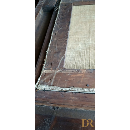 Fotografia di un quadro di Joseph Paul Pettitt con cornice in legno e tessuto intrecciato