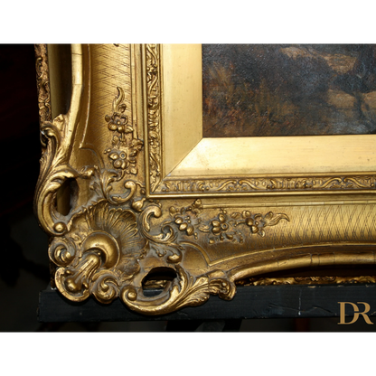 Cornice dorata ornata con dettagli floreali e scroll, attribuita a Joseph Paul Pettitt