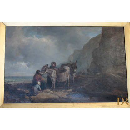 Dipinto su tela con cornice in legno di asini di Joseph Paul Pettitt, XIX secolo