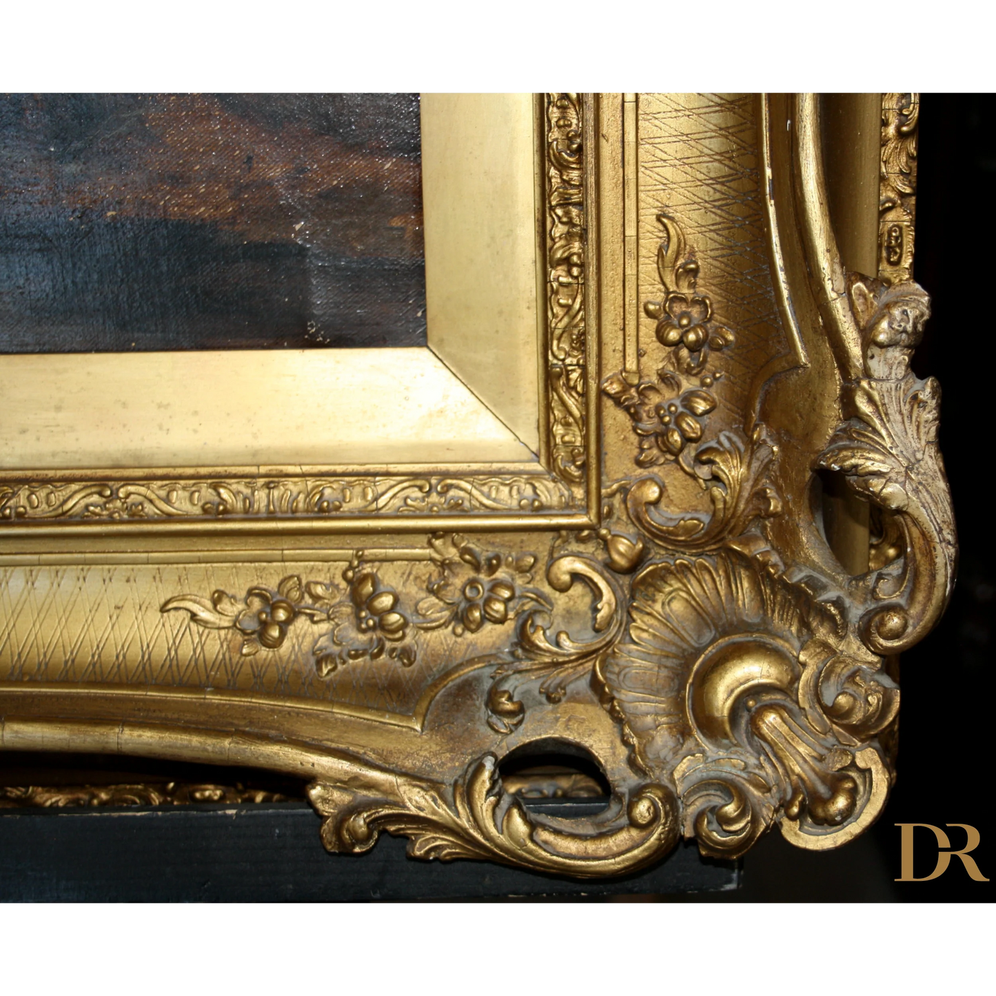 Cornice dorata ornata con motivi floreali e scroll, attribuzione a Joseph Paul Pettitt