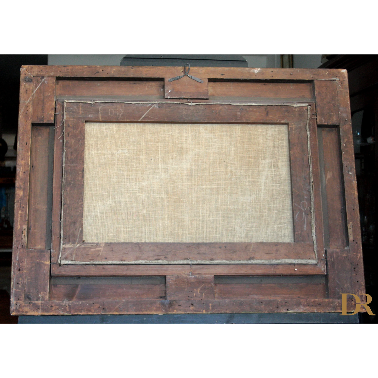 Easel in legno con tela e gancio, attribuito a Joseph Paul Pettitt, XIX secolo