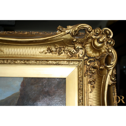 Cornice dorata ornata con dettagli floreali e scroll, attribuita a Joseph Paul Pettitt