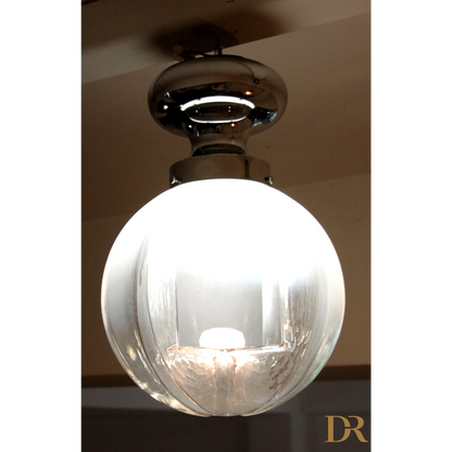 Lampada da soffitto cromata con vetro soffiato Italia anni 60, plafoniera elegante