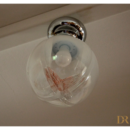 Lampada da soffitto cromata con vetro soffiato e design farfalla, Italia anni 60