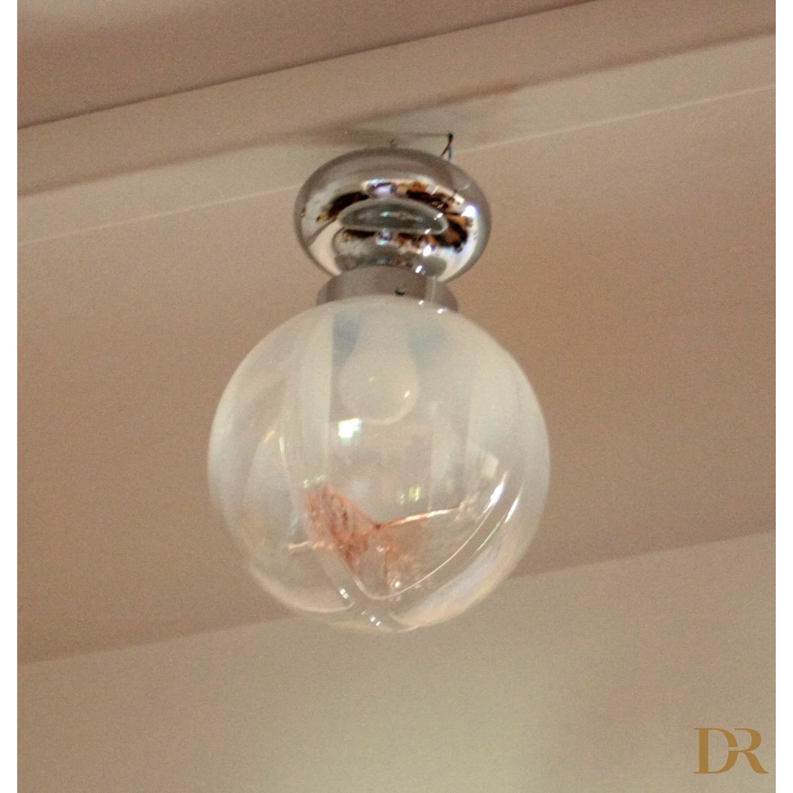 Lampada da soffitto cromata con vetro soffiato Italia anni 60