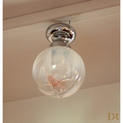 Lampada da soffitto cromata con vetro soffiato Italia anni 60