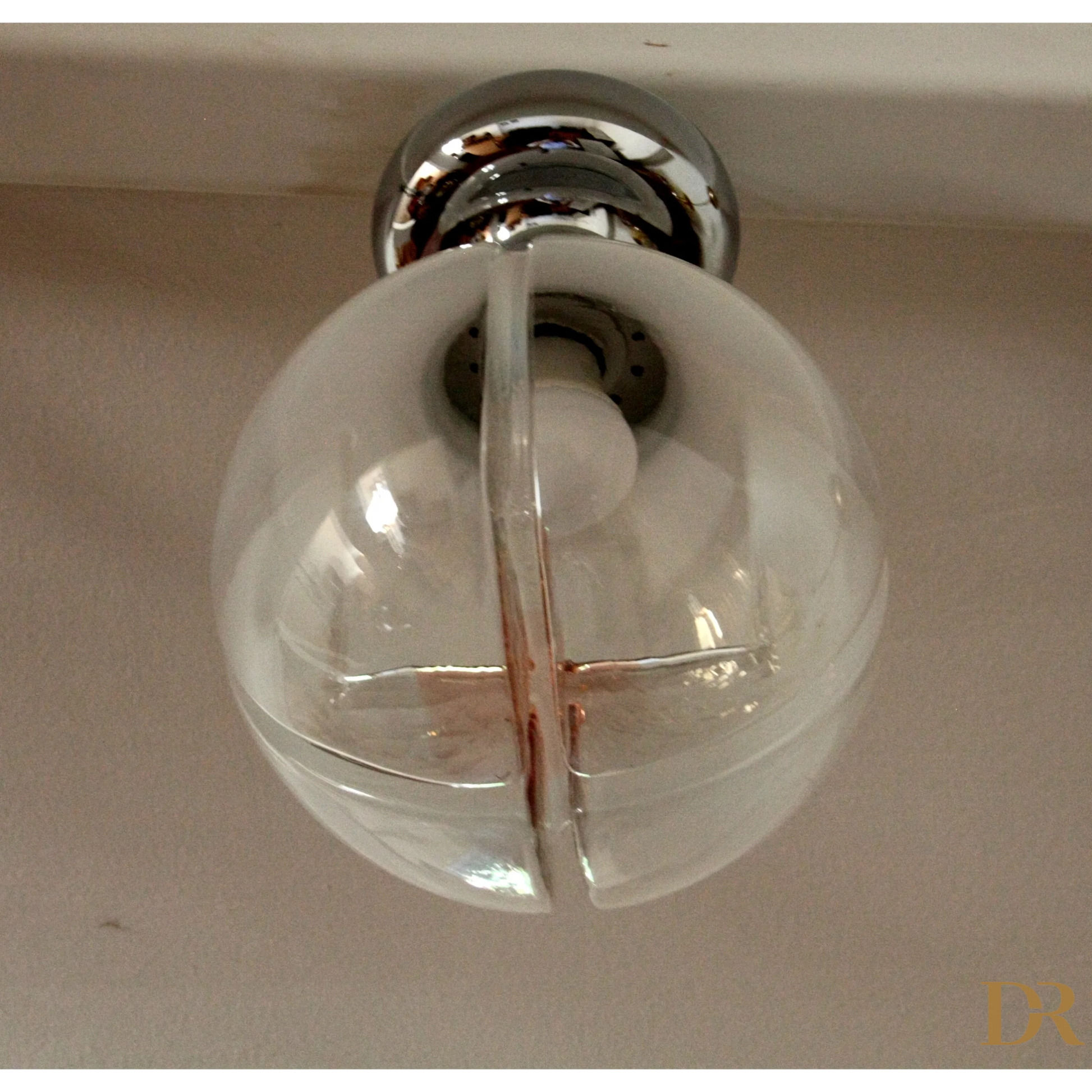 Lampada da soffitto cromata in vetro soffiato di Murano, Italia anni 60