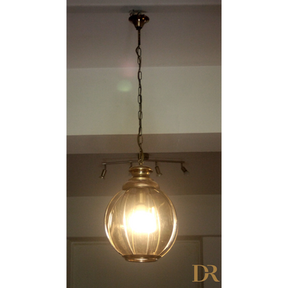 Lampadario in ottone con vetri fumé a spicchi, metà xx secolo, illuminazione vintage