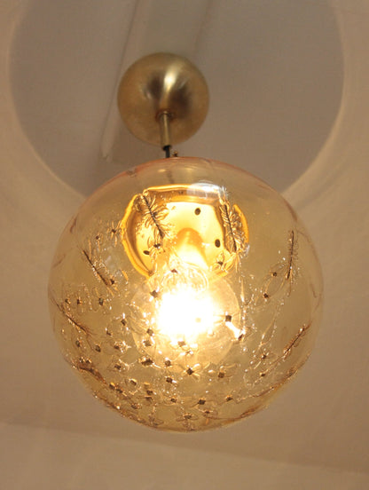 Lampadario a sospensione in vetro soffiato dorato, design italiano anni 70 per casa