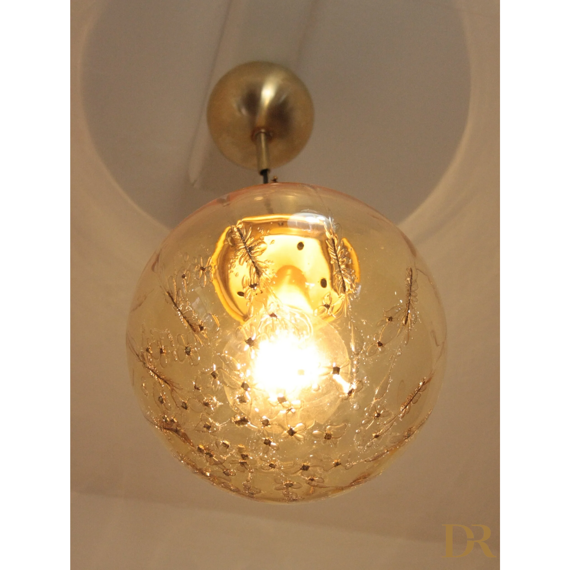 Lampadario a sospensione in vetro soffiato dorato, design italiano anni 70 per casa