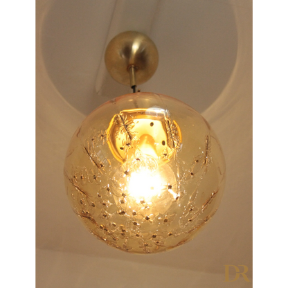 Lampadario a sospensione in vetro soffiato dorato, design italiano anni 70 per casa