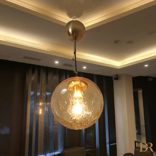 Pendolo sferico in vetro trasparente, design italiano anni 70, ottone firmato La Murrina