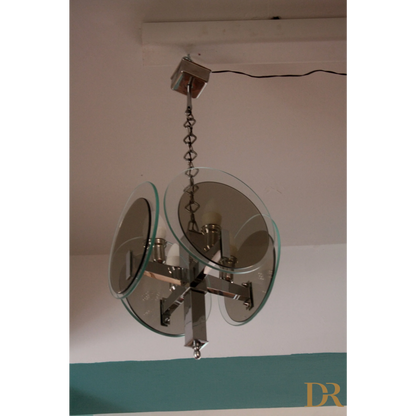 Lampadario vintage Art Déco in metallo cromato e vetro, stile vintage art degli anni 70