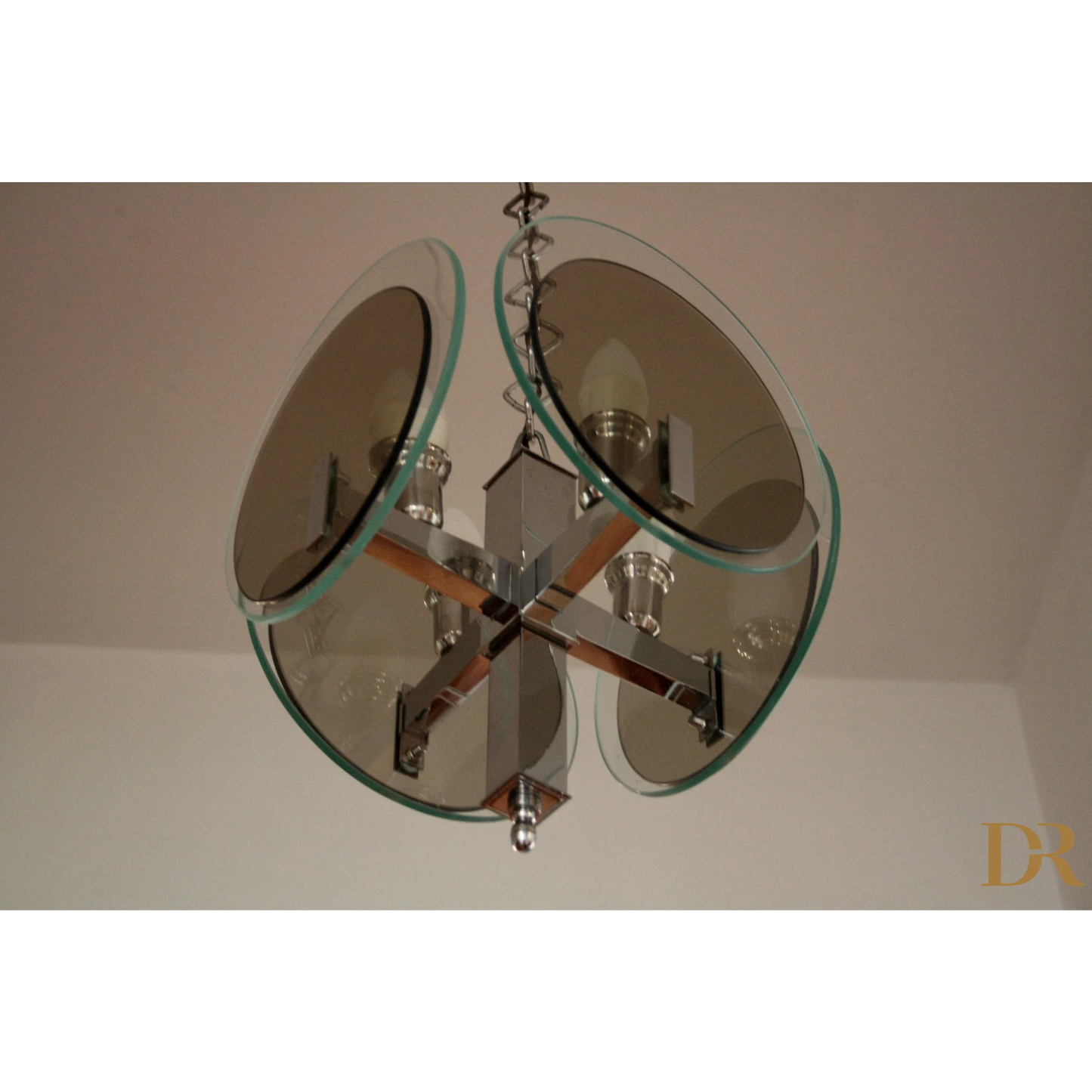 Misurino vintage art Déco con dischi di vetro colorati, lampadario vintage art elegante