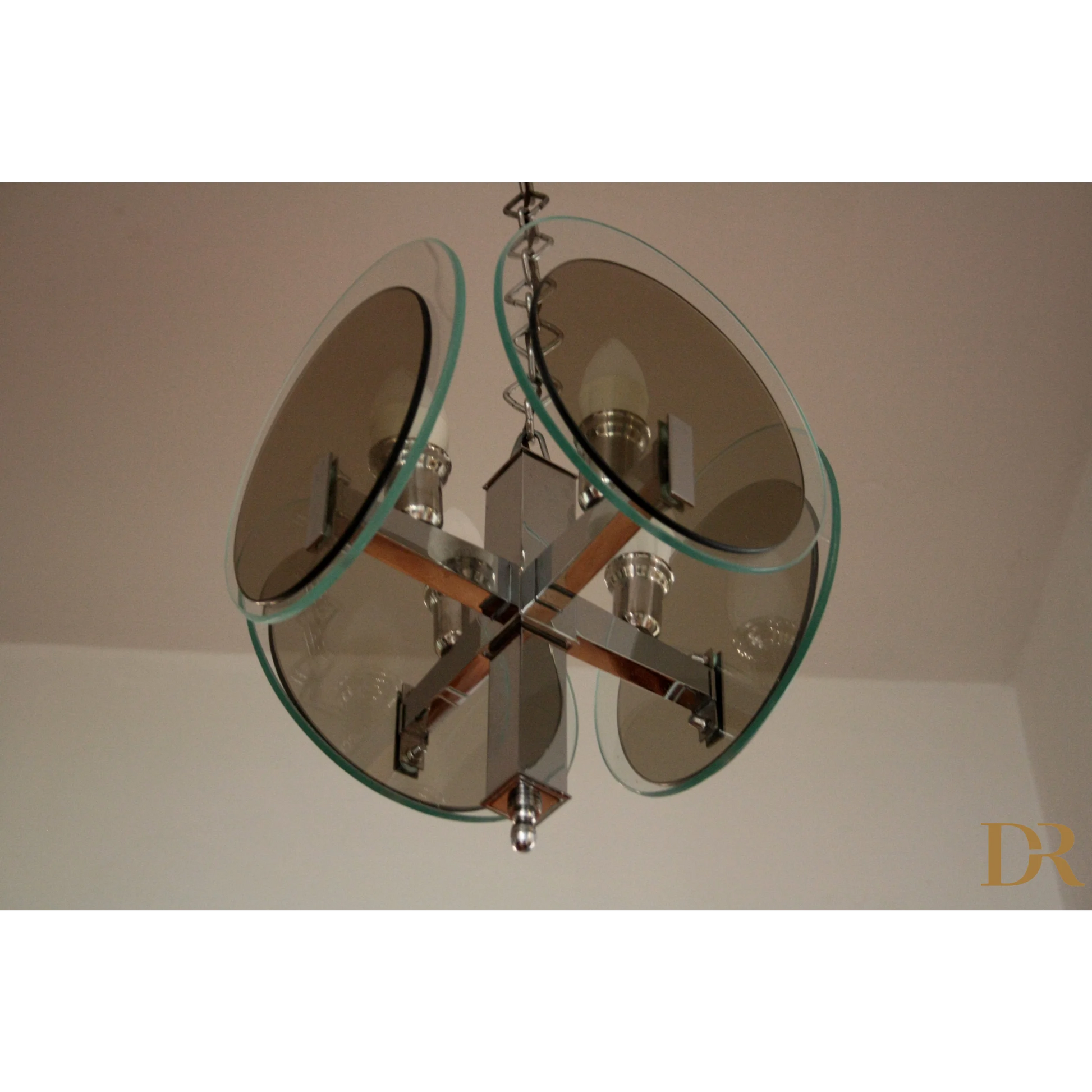 Misurino vintage art Déco con dischi di vetro colorati, lampadario vintage art elegante