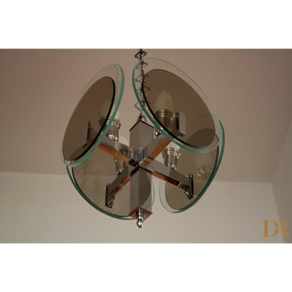 Misurino vintage art Déco con dischi di vetro colorati, lampadario vintage art elegante