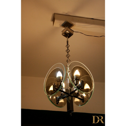 Lampadario vintage Art Déco in metallo cromato e vetro, stile vintage art degli anni 70