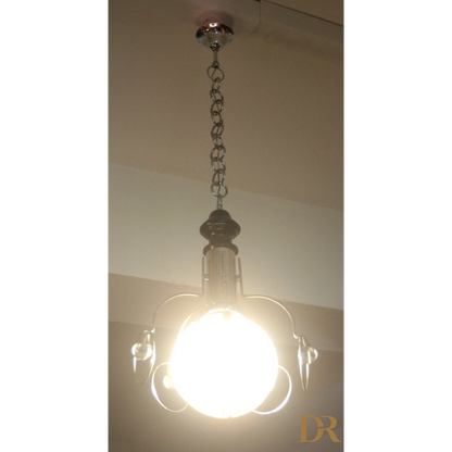 Illuminato lampadario vintage Mazzega anni 70 con dettagli in cromo brillante