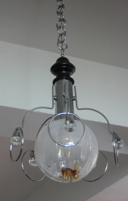 Lampadario vintage Mazzega con vetro e metallo, stile anni 70 Italia