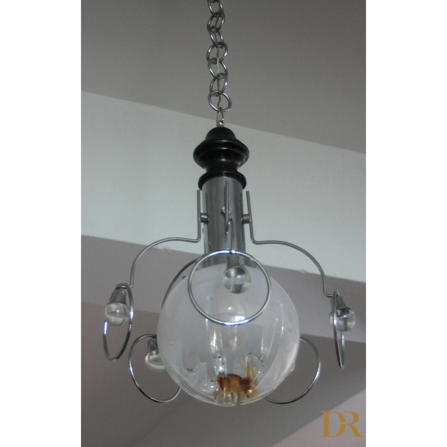 Lampadario vintage Mazzega con vetro e metallo, stile anni 70 Italia