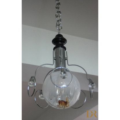 Lampadario vintage Mazzega con vetro e metallo, stile anni 70 Italia