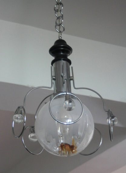 Lampadario vintage Mazzega con soffitto a campana di vetro appeso, stile anni 70