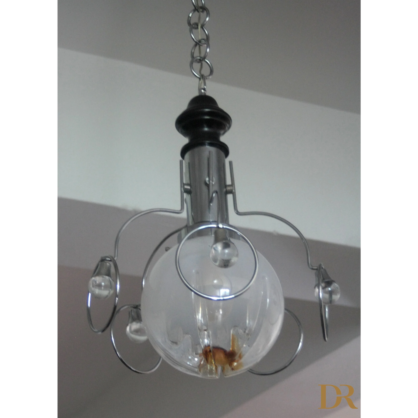 Lampadario vintage Mazzega con soffitto a campana di vetro appeso, stile anni 70