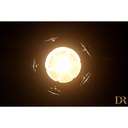 Lampadario vintage Mazzega anni 70 con sfera illuminata, eleganza italiana raffinata