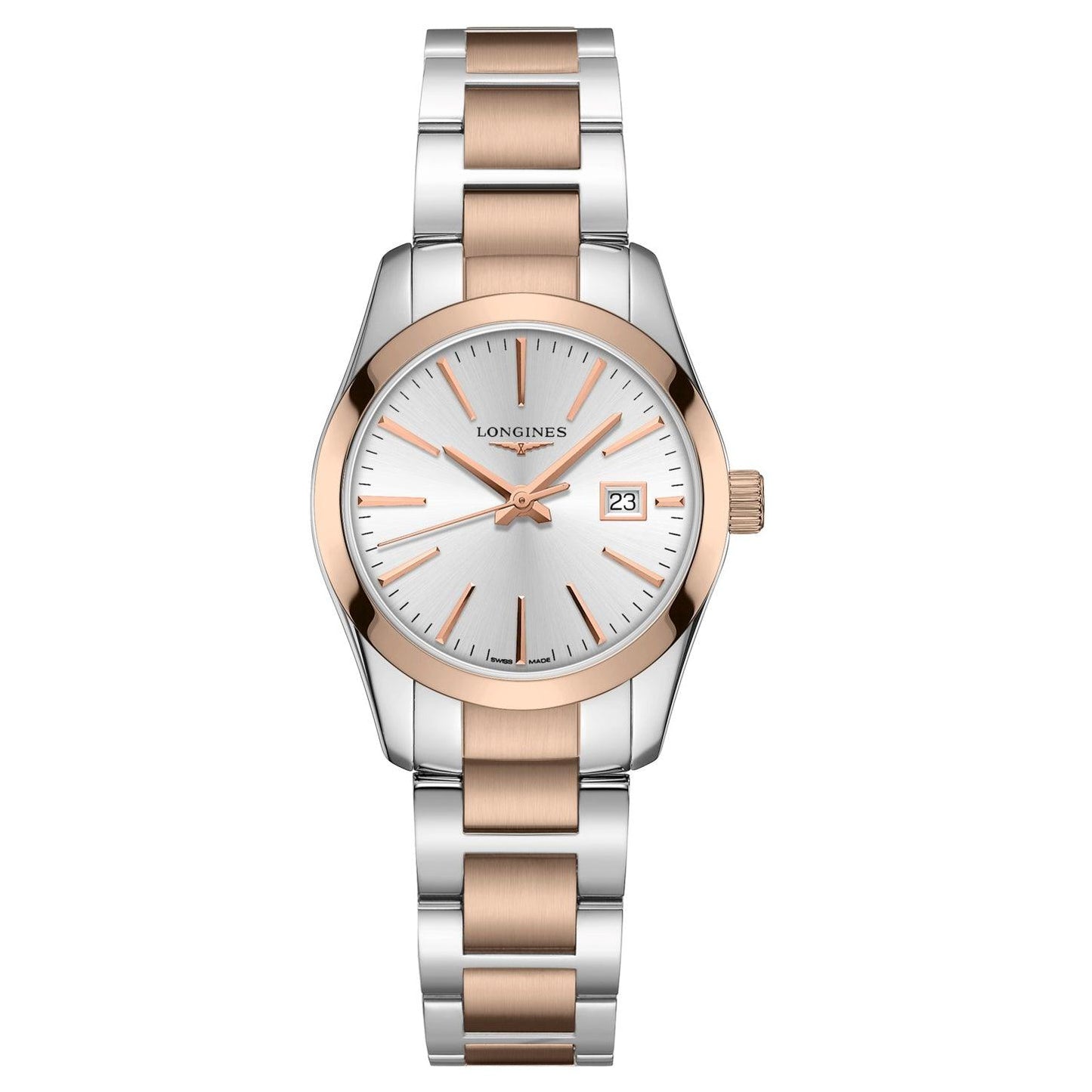 Longines orologio Conquest Classic 29,5mm argento quarzo acciaio PVD oro rosa L2.286.3.72.7