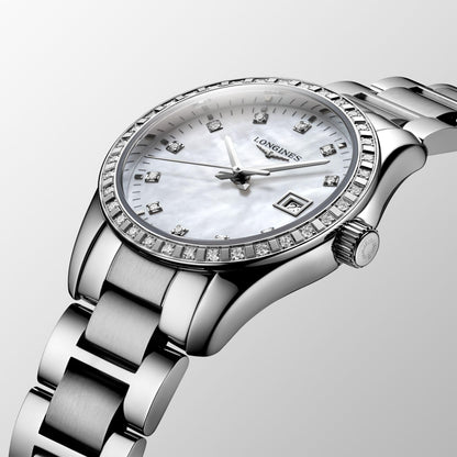 Longines orologio Conquest Classic 29,5mm madreperla diamanti quarzo acciaio L2.286.0.87.6