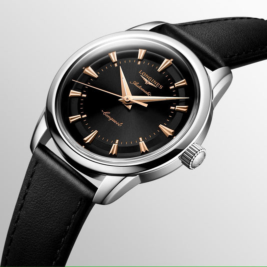 Longines orologio Conquest Heritage 38mm nero automatico acciaio L1.649.4.52.2