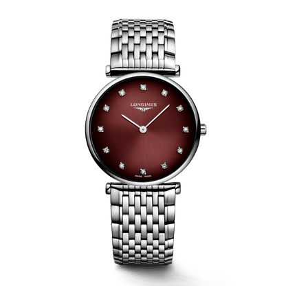 Longines orologio La Grande Classique 29mm bordeaux quarzo acciaio L4.512.4.91.6