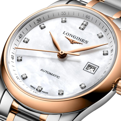 Longines orologio Master Collection 29mm madreperla diamanti automatico acciaio oro rosa L2.257.5.89.7