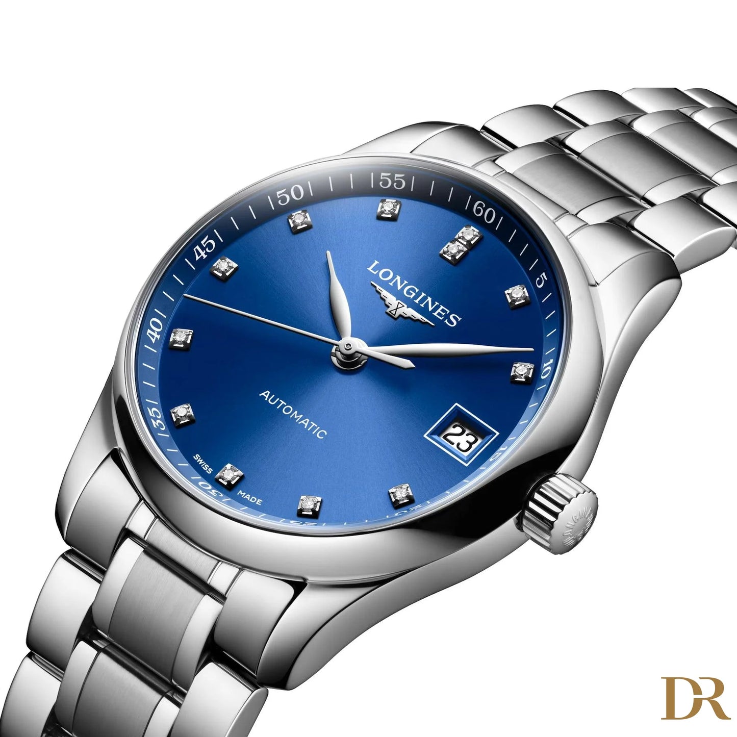 Longines orologio Master Collection 34mm blu diamanti automatico acciaio L2.357.4.98.6