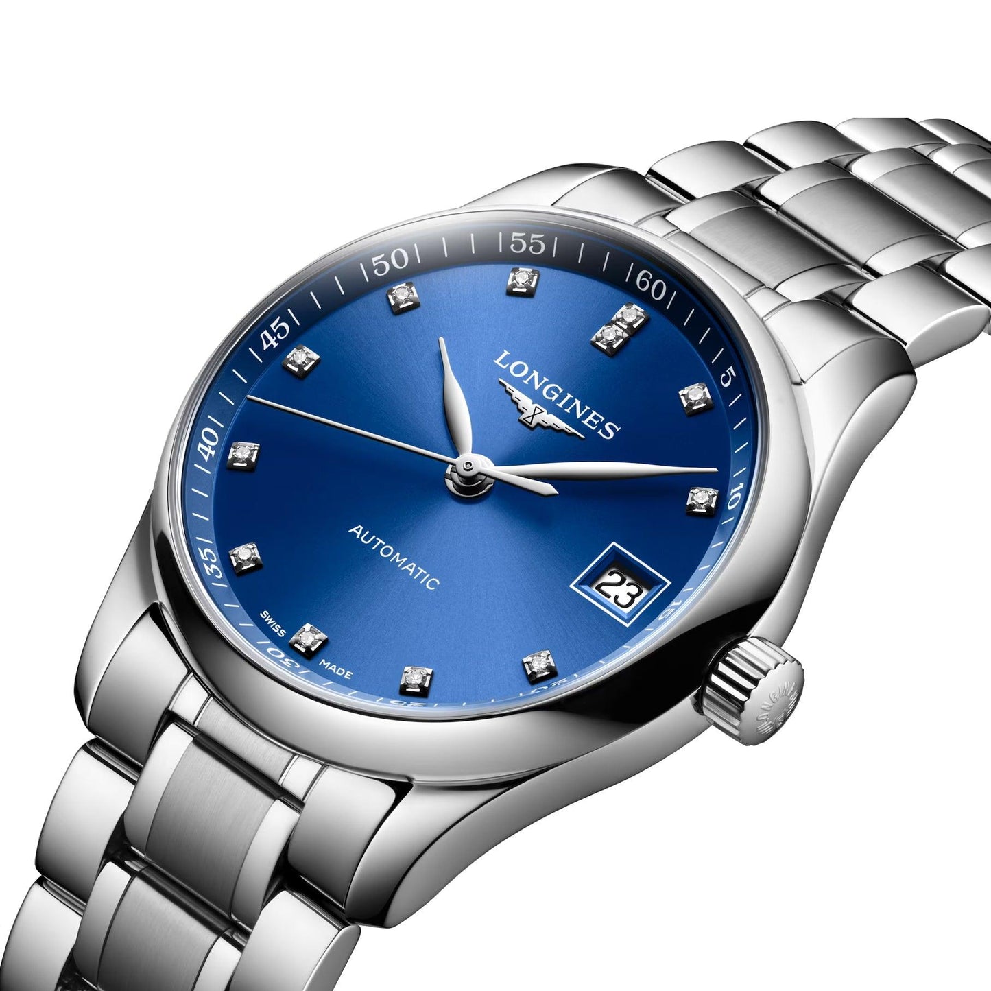 Longines orologio Master Collection 34mm blu diamanti automatico acciaio L2.357.4.98.6