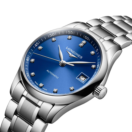 Longines orologio Master Collection 34mm blu diamanti automatico acciaio L2.357.4.98.6