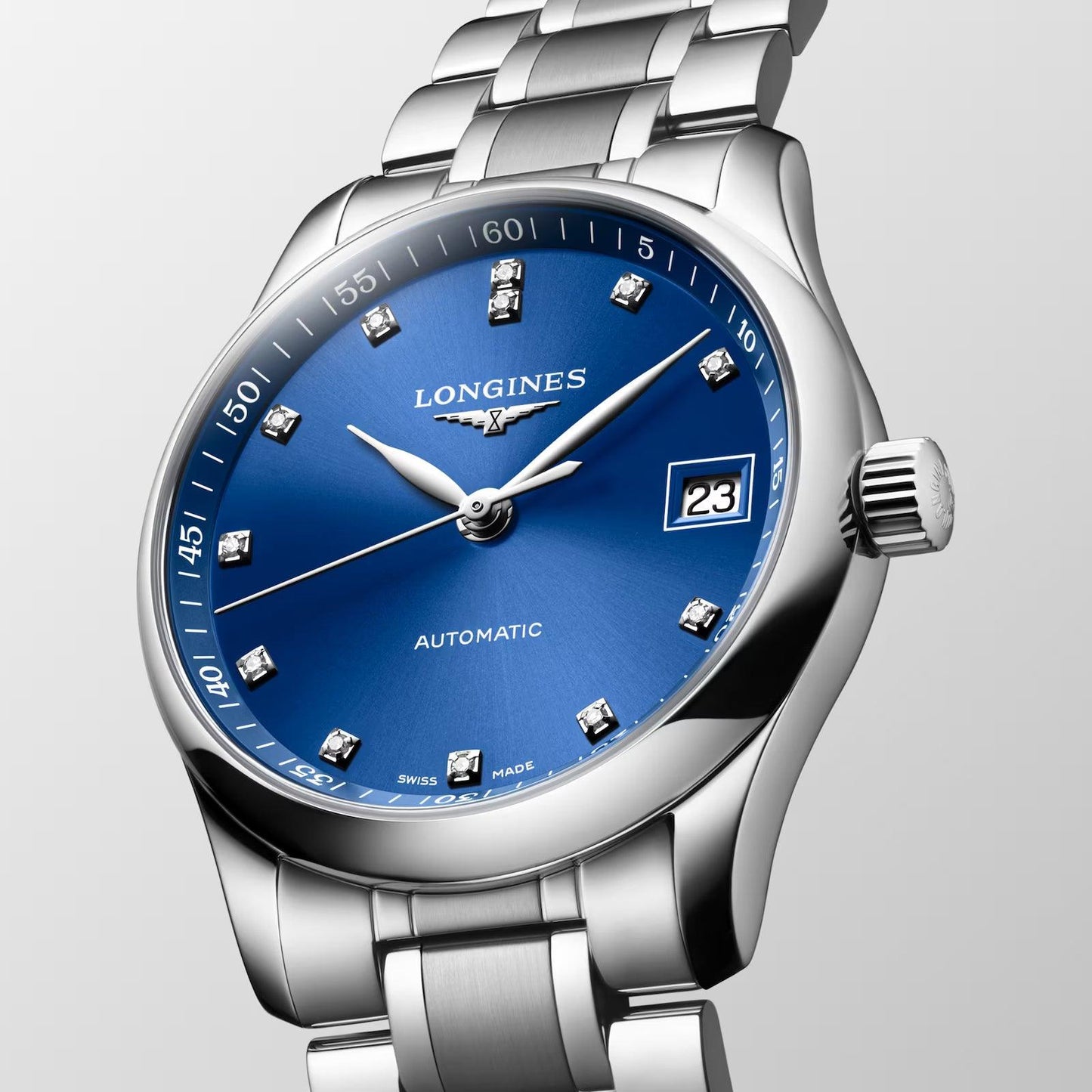 Longines orologio Master Collection 34mm blu diamanti automatico acciaio L2.357.4.98.6