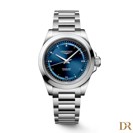 Longines orologio New Conquest 34mm blu automatico acciaio L3.430.4.97.6
