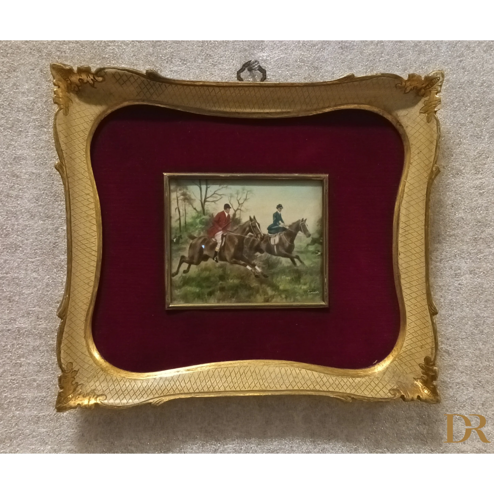 Miniatura olio su tela inglese XIX secolo con cornice dorata originale