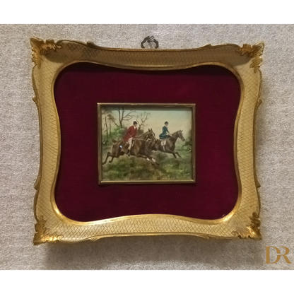 Miniatura olio su tela inglese XIX secolo con cornice dorata originale